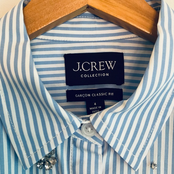 J Crew Collection Garçon Classic Fit~Crystal Embellished~Blue Stripe~Size 4~NWOT - Picture 2 of 6